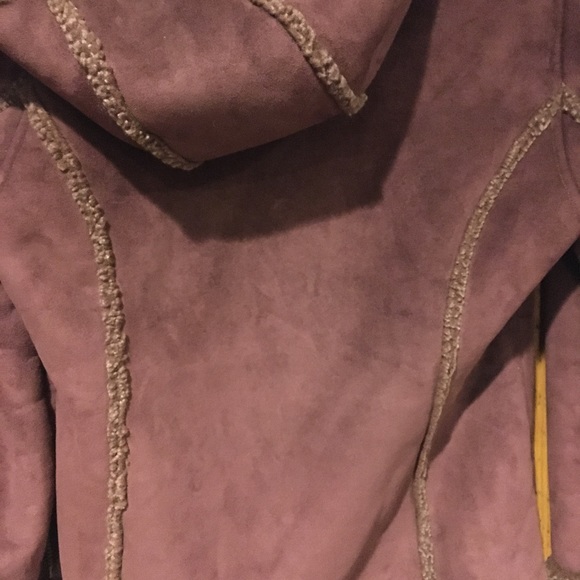 LL Bean Deep Plum Faux Sherpa Shearling Fleece Lined Hooded Coat Jacket - Picture 12 of 13
